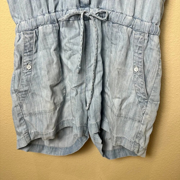 CLOTH & STONE Chambray Denim Lyocell Romper Shorts Set - size Medium - Picture 3 of 7